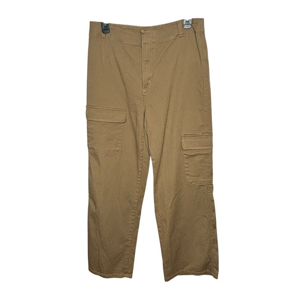 Quince Women's Organic Stretch Cotton Twill Cargo Khaki Brown Pants Size 12
